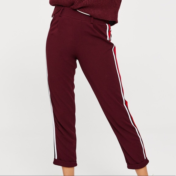 Ardene Dark Red Side Stripe Pants - Picture 1 of 4